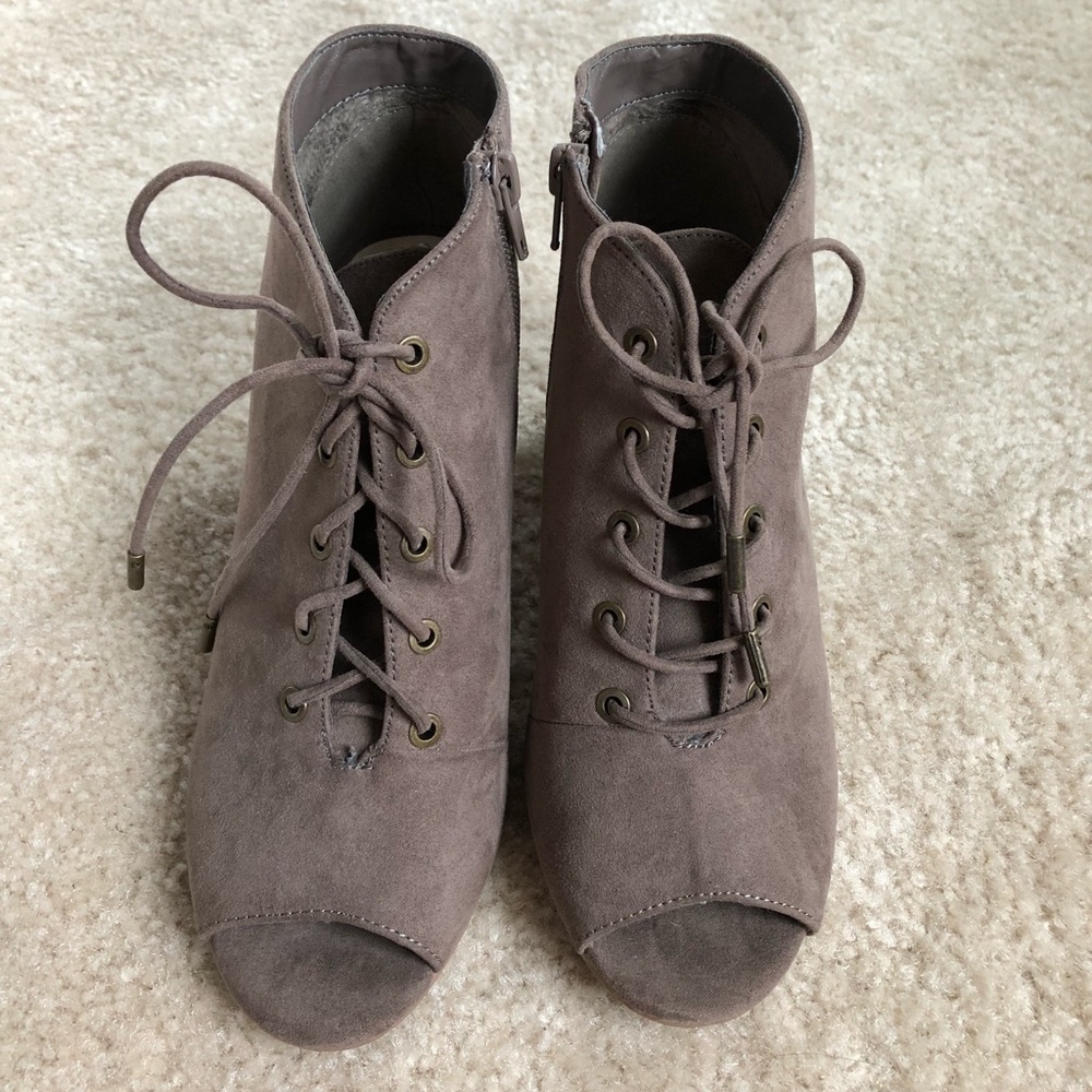 Bamboo peep toe ankle booties